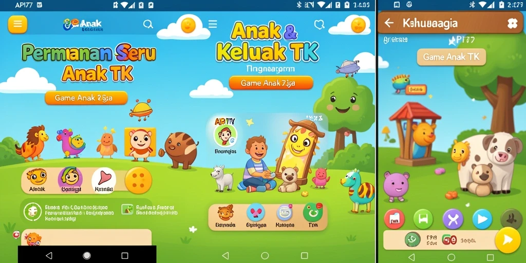Screenshot utama menunjukkan antarmuka permainan anak yang interaktif.