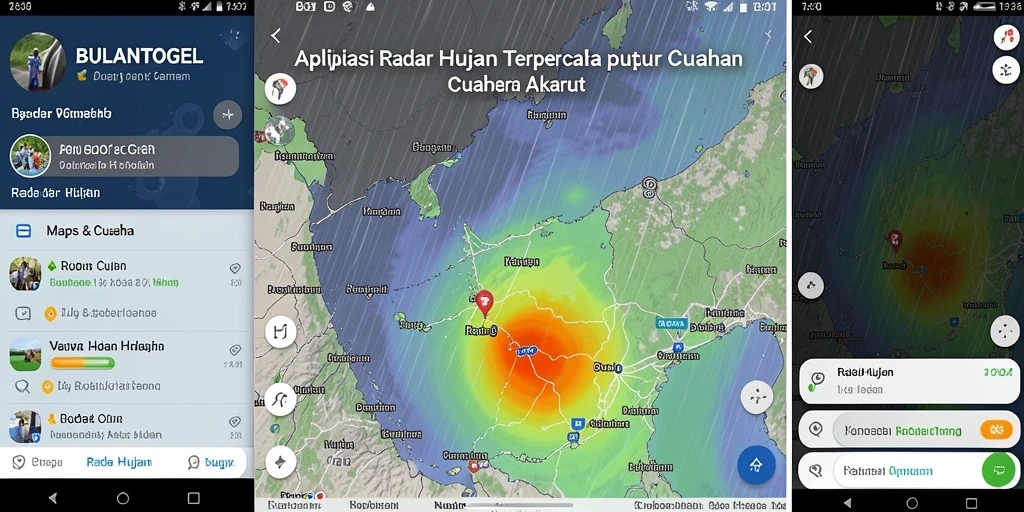 Antarmuka aplikasi BULANTOGEL menampilkan peta radar hujan yang interaktif.