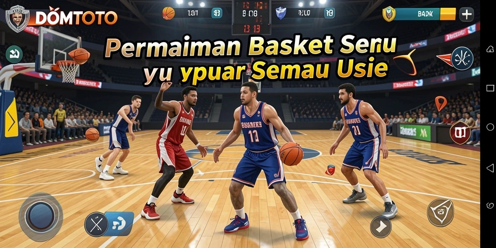 Tampilan antarmuka permainan basket yang menarik dan interaktif.