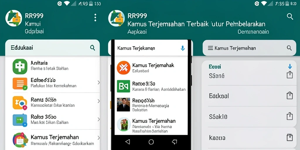 Antarmuka aplikasi Kamus Terjemahan RR999 yang user-friendly.